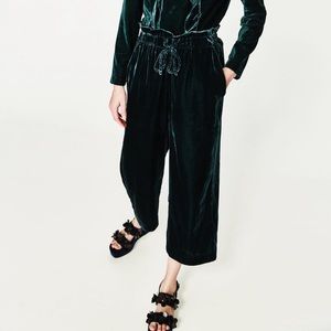 Zara velour tie pant deep bue green